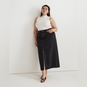 Madewell Black Washed Denim Mid-Rise Maxi Skirt in Lunar Wash